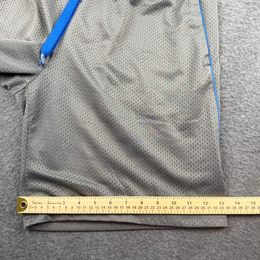 Reebok Mesh Athletic Shorts Men's L Grey Blue Piping Drawstring Gym Workout‎